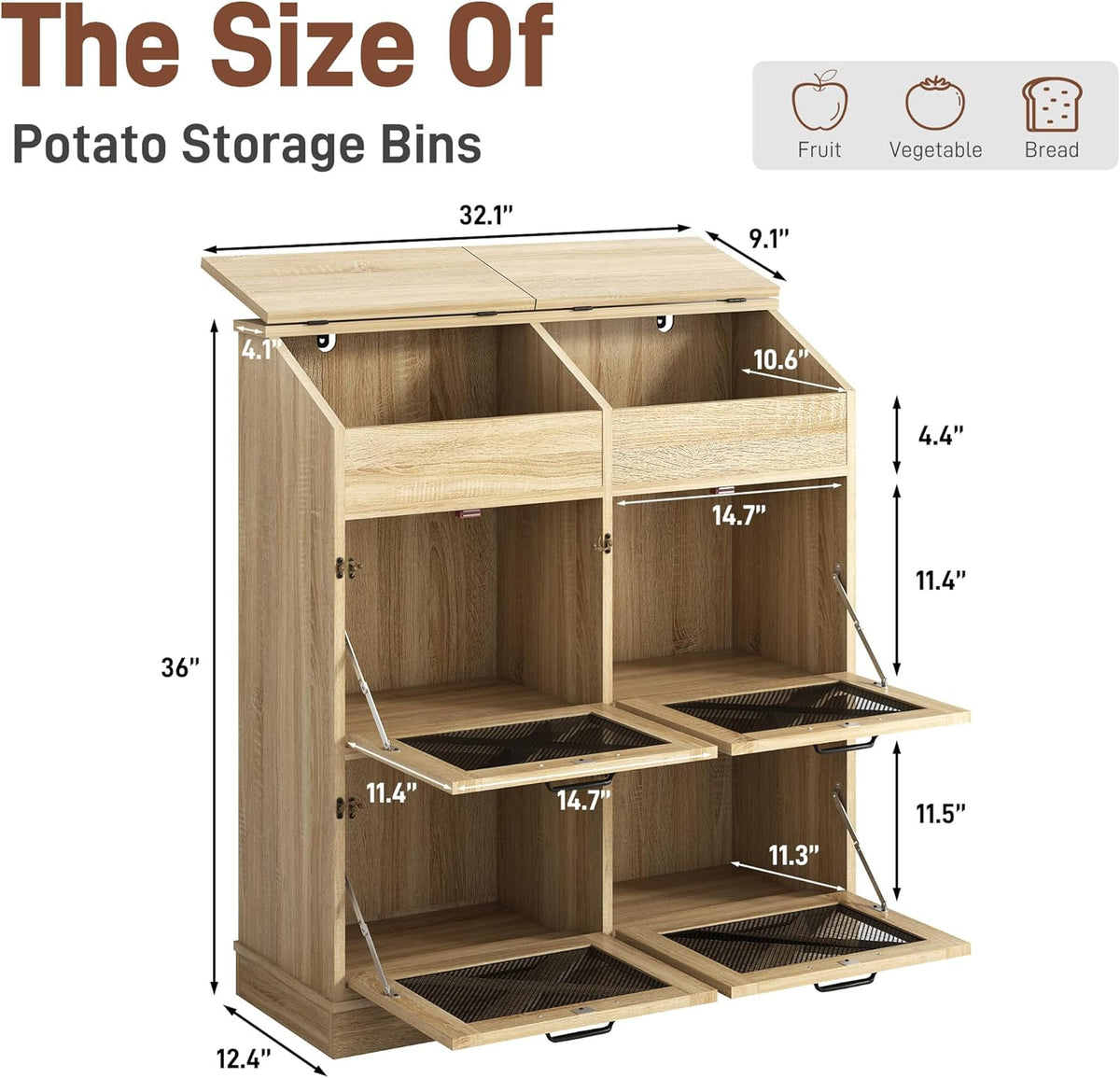 Potato And Onion Storage Bin with Lid,Veggie Bin W/6 Large Storage Box.Root Vegetable Storage Box For Kitchen,Farmhouse Potato Storage Bin W/4 Mesh Doors,Bread Keeper for Toast,Bagel,Donut,Cookies
