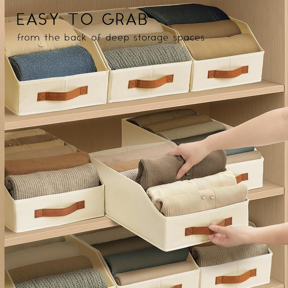 Homsorout Fabric Storage Bins for Organizing - Large Trapezoid Collapsible Storage Bins with Front Handle, Closet Organizers and Storage for Bedroom, Home Shelves, Small Spaces, Beige