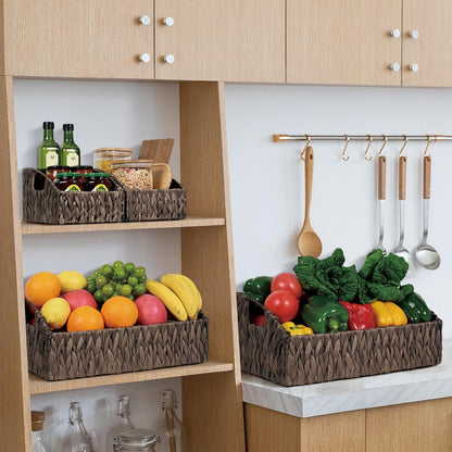 Rattan Storage Baskets, Handwoven Wicker Storage Bins with Built-in Handles, Storage Container Baskets for Shelves, Bedroom, Bathroom, Laundry Room or Kitchen(Natural)