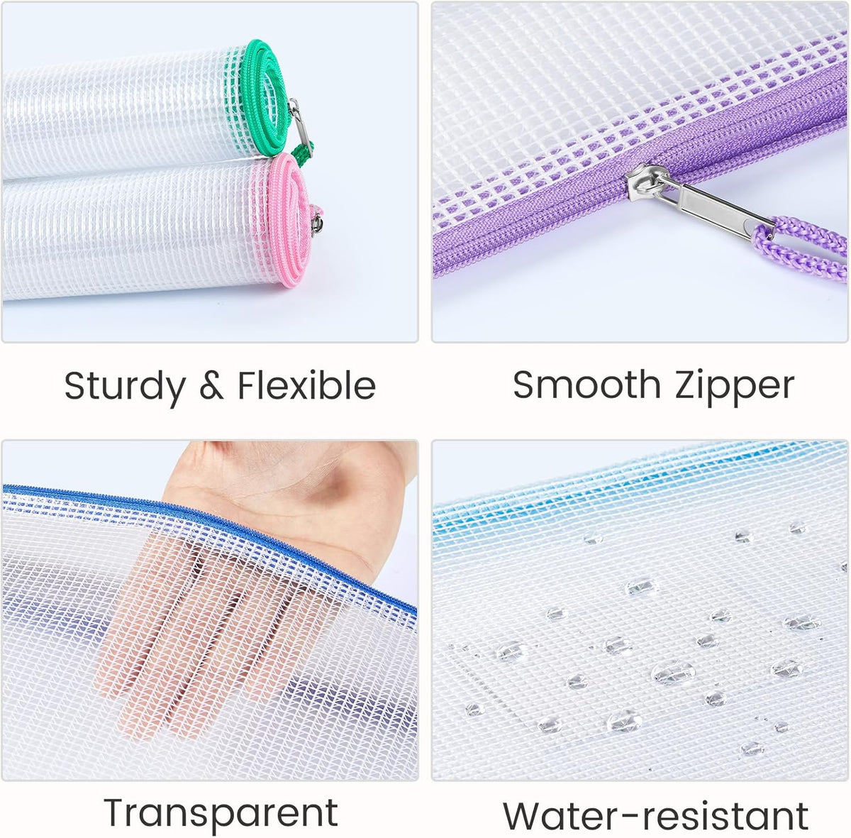 Sooez Mesh Zipper Pouch with Sticky Labels, A4 Mesh Bags, Sturdy Letter Size File Folders Organizer, Office School Classroom Teacher Supplies, Toy Storage Bag Board Game Puzzles Organization