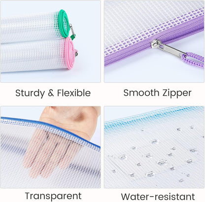Sooez Mesh Zipper Pouch with Sticky Labels, A4 Mesh Bags, Sturdy Letter Size File Folders Organizer, Office School Classroom Teacher Supplies, Toy Storage Bag Board Game Puzzles Organization
