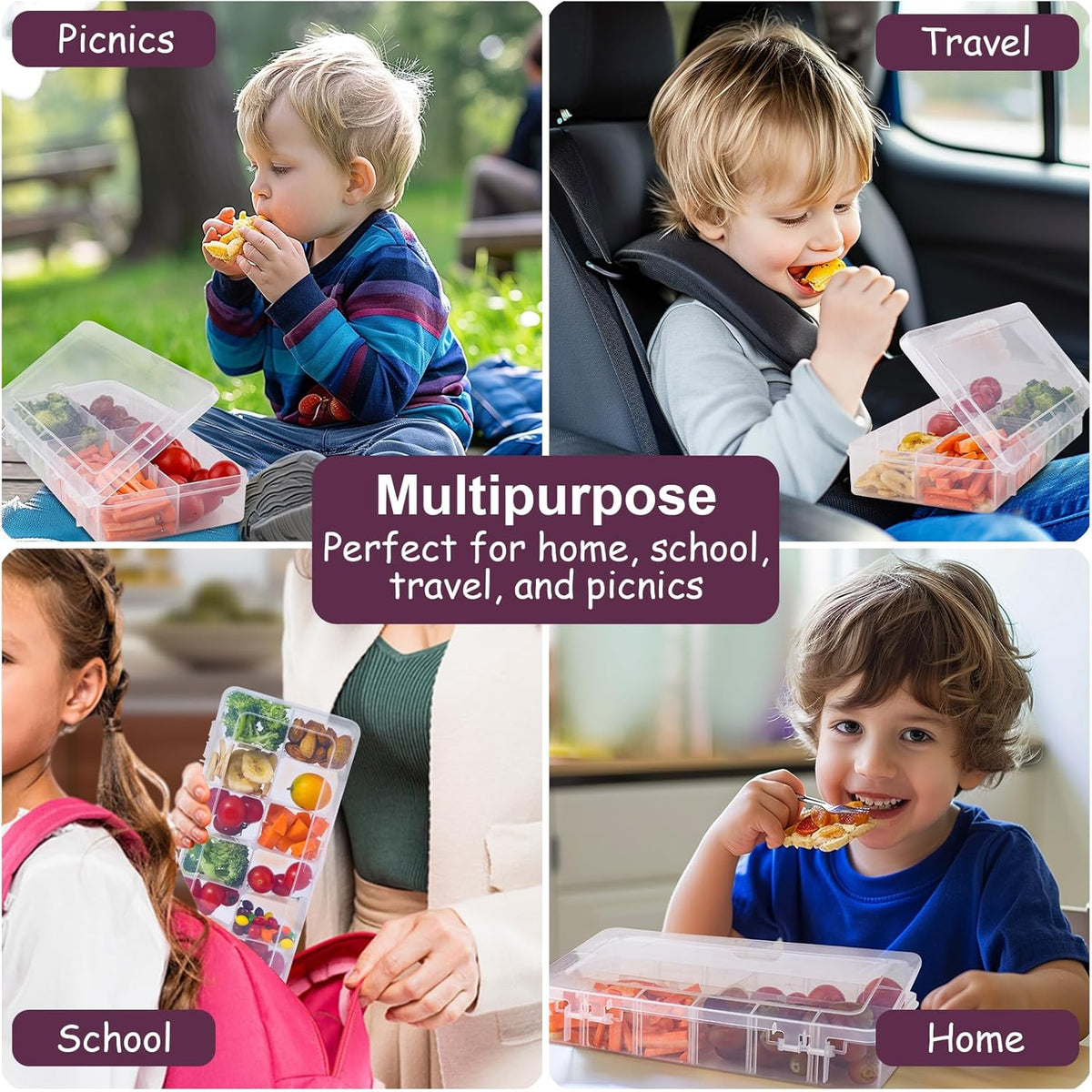 XANGNIER Snack Box Container for Kids Lunch Accessories,Divided Snackle Box Charcuterie Container,12 Compartments Reusable Food Storage Containers for School, Travel,Work,Bento Box Accessories