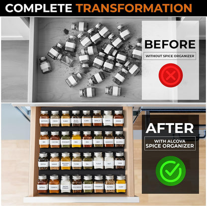 ALCOVA Spice Drawer Organizer, 4 Tier Expandable Spice Rack for Drawer from 9" to 18", Spice Organizer for Drawers and Countertop 8 Pcs Pack (Jars not included)