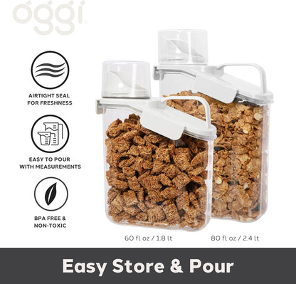 Oggi Easi Pour Airtight Food Storage Containers - Cereal Containers Storage, Rice Dispenser, Cereal Dispenser, Snack Storage Containers, Pasta Containers Storage, Containers with Lids - 60oz / 1.8lt