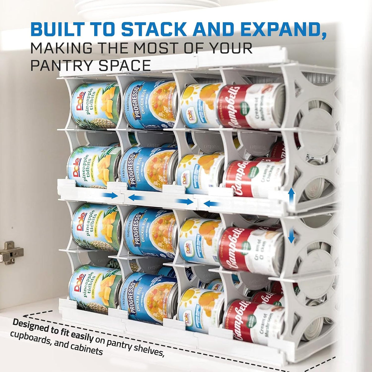 Shelf Reliance Cansolidator Pantry Plus - Can Organizer for Pantry, Stackable Soda Can Storage for Kitchen, Holds 60 Cans of Food or Soda