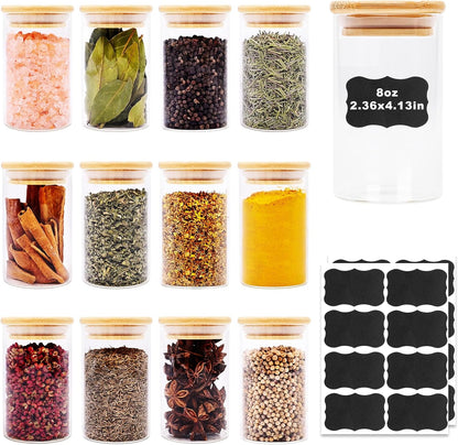 SHOWIN Glass Food Storage Jars Square 37oz, 4 Pack Glass Jars With Bamboo Lids, Kitchen Storage Containers For Spice, Candy, Cookie, Storage For Pantry Organizers