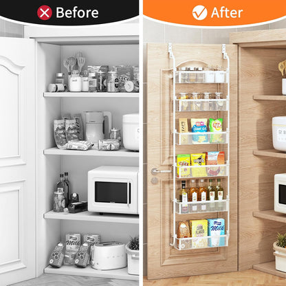 Over the Door Pantry Organizer, 6-Tier Pantry Door Organization and Storage, Over the Door Spice Rack, Home & Kitchen Storage Shelves for Cabinet, Black