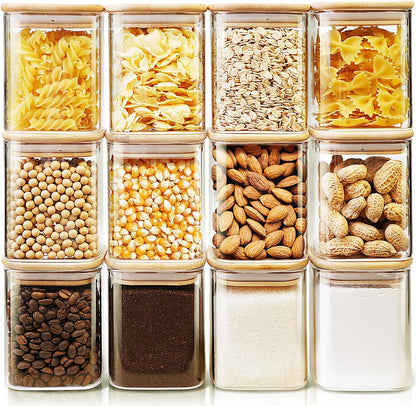 HomArtist Square Glass Jars with Bamboo Lids [Muti Size Set of 5], Glass Canisters with Airtight Lids, Glass Food Storage Containers for Pasta, Cereal, Flour, Sugar, Best for Kitchen & Pantry