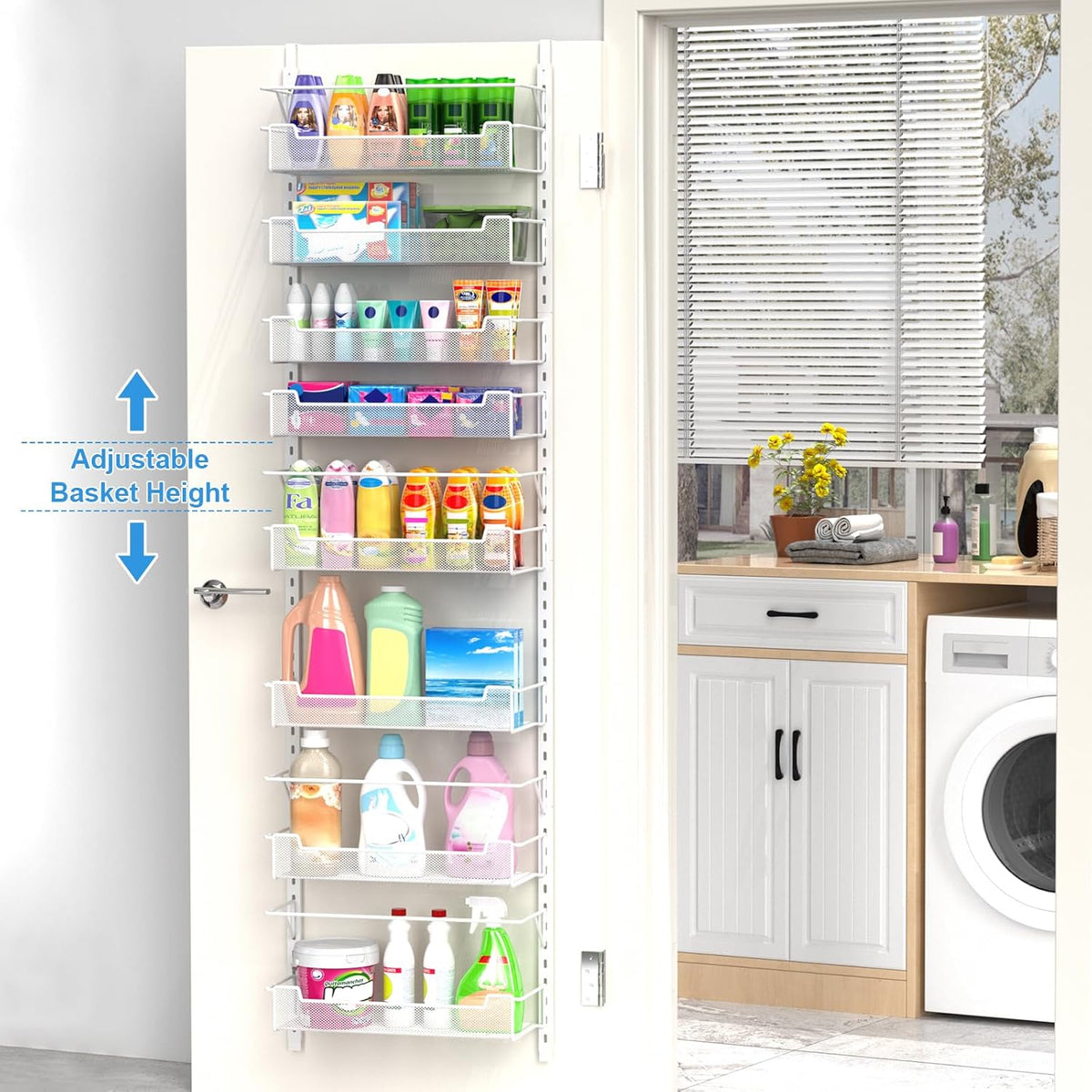 VyGrow 12.3" W Narrow Over the Door Pantry Organizer, 6-Tier Over the Door Organizer with Adjustable Basket, Pantry Door Organization for Pantry Kitchen Storage Room Spice Rack, White