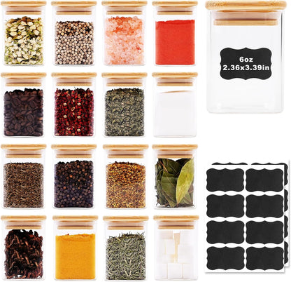 SHOWIN Glass Food Storage Jars Square 37oz, 4 Pack Glass Jars With Bamboo Lids, Kitchen Storage Containers For Spice, Candy, Cookie, Storage For Pantry Organizers