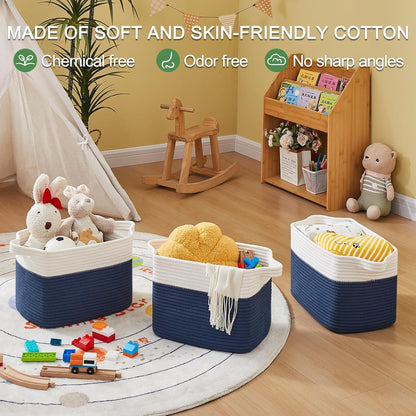 OIAHOMY Storage Basket, Woven Baskets for Storage, Cotton Rope Basket for toys,Towel Baskets for Bathroom - Pack of 3, Gradient Yellow