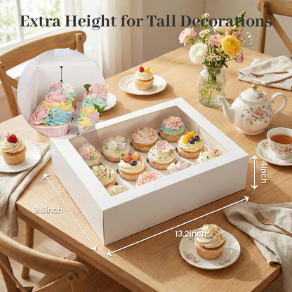 VGOODALL 12 Count Cupcake Boxes, 6PCS Cupcake Container with Window Boxes Holding 72 Pastry Box for Birthday Holiday Party Bakery Supplies 13.2"x9.8"x4"