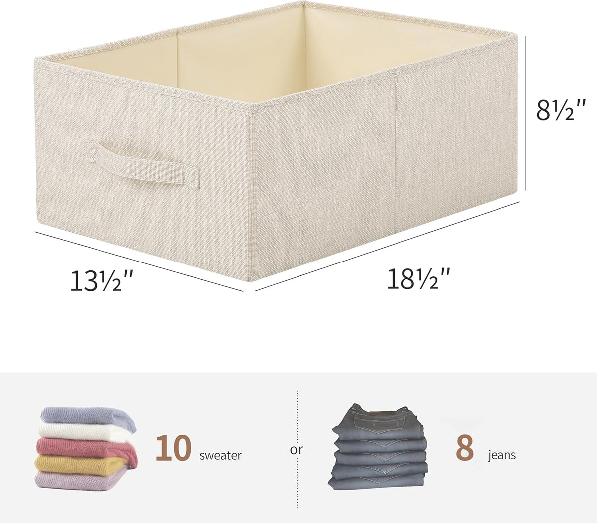 Linen Folding Storage Bins, 3 Pack Large Storage Baskets, Washable, Clothing Storage Bins with Handle, Closet Organizer for Storage Sweater,Sheets(Beige, 18½"x11 x8½)