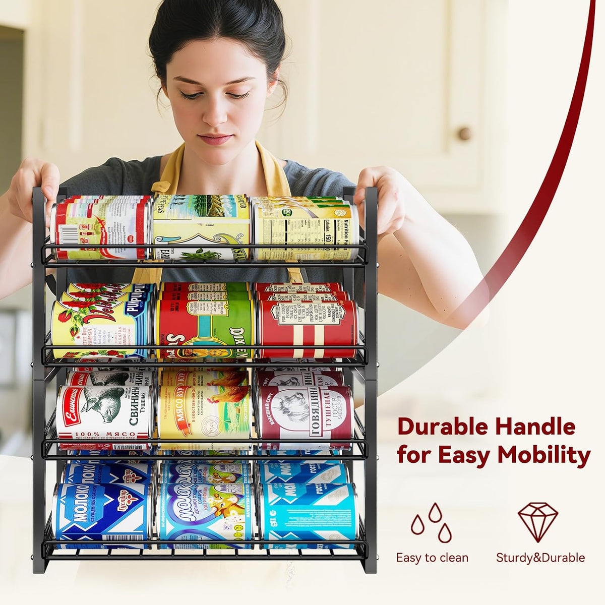 2-Tier Stackable Can Organizer 2 Pack, Pantry Can Dispenser Holds Up to 48 Cans, Metal Wire Basket of Canned Food Soda Drinks, Black