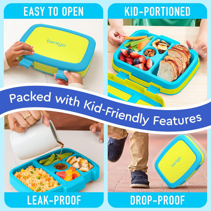 Bentgo Kids Bento-Style 5-Compartment Leak-Proof Lunch Box - Ideal Portion Sizes for Ages 3 to 7 - Durable, Drop-Proof, Dishwasher Safe, PFAS & BPA-Free & Made with Food-Safe Materials (Blue)