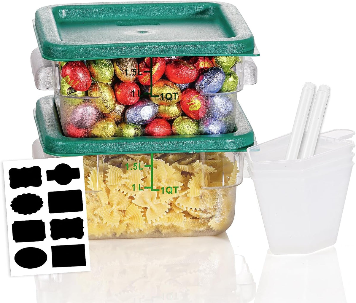4QT NSF Food Storage Containers: 8 PCS [Food Grade][Hot&Cold Resistant] Commercial Clear Food Storage Containers with Lids for Restaurant Kitchen Proof Dough, Measuring Spoons Included(BPA FREE) - Colors B
