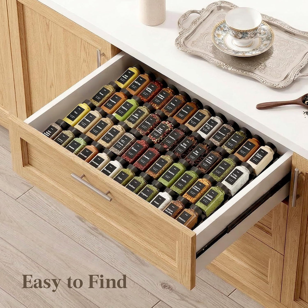 Lifewit Spice Drawer Organizer, 36PCS Interlocking Spice Rack for Drawer, Adjustable Seasoning Drawer Organizer with Non-Slip Pads, Spice Organization & Seasoning Storage for Kitchen Cabinet, Black