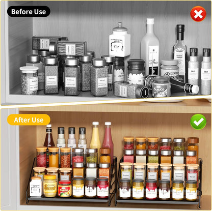 RCHYFEED Spice Rack Organizer for Cabinet Pantry,4 Tier Spice Rack Countertop, Depth Adjustable Spice Organization for Cabinet,Tierd Seasoning Organizer for Cabinet(Black) | for Cabinet Pantry