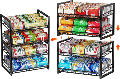 2-Tier Stackable Can Organizer 2 Pack, Pantry Can Dispenser Holds Up to 48 Cans, Metal Wire Basket of Canned Food Soda Drinks, Black