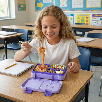 Bento Lunch Box for Kids, 6 Compartments BPA Free, Dishwasher Safe Back to School Snack Bento Lunch Containers Boxes, Ideal Portion Sizes for On-the-Go Meal, Ages 3+, School, Green Patterned