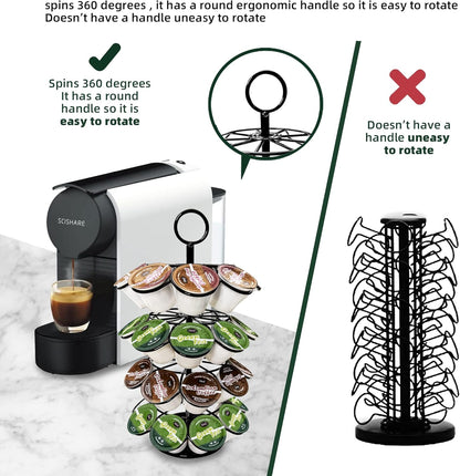ROWISE K-Cup Pod Carousel Holder and Organizer for 36 Pods - Spins 360 Degrees, Detachable, Modern Metal Design in Black for Home and Office Counters