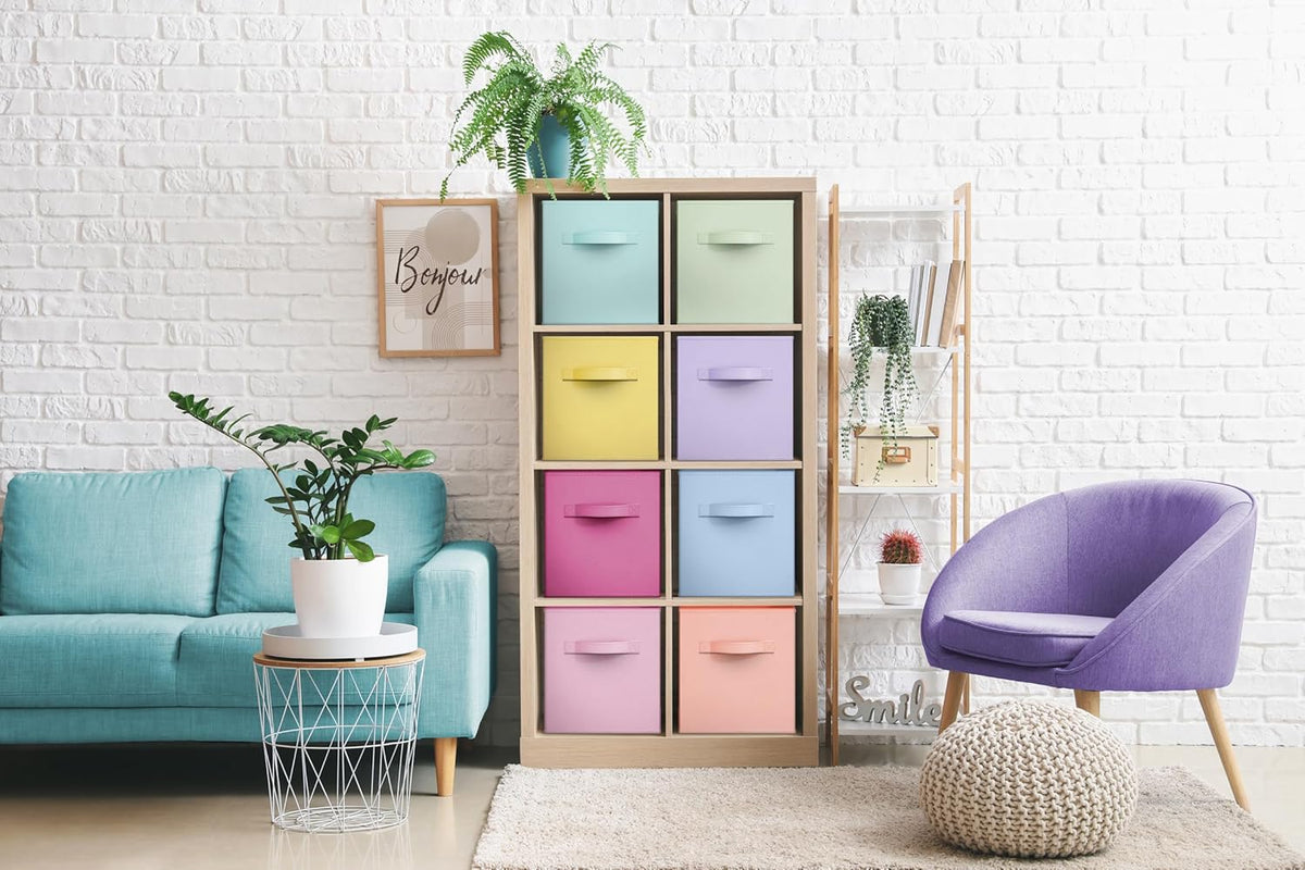Sorbus Fabric Storage Cubes - 8 Foldable Storage Bins for Organizing Pantry, Cubbies, Toy Box - Clothes Storage & Closet Organizer - 11 Inch Collapsible Cube Baskets for Shelves with Handle