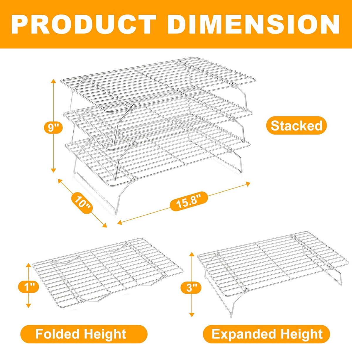 2PCS Cooling Racks for Cooking and Baking - 10" x 15"Heavy Duty Stainless Steel Wire Rack for Baking, Grilling, Roasting - Oven & Dishwasher Safe - Fits Jelly Roll Sheet Pan-Silver