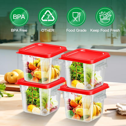 4 pcs 4qt Food Storage Containers with Lid, Square Clear Commercial Food Storage Containers with Handle and Scale for Food Storage in Home Kitchen & Dining (Green)