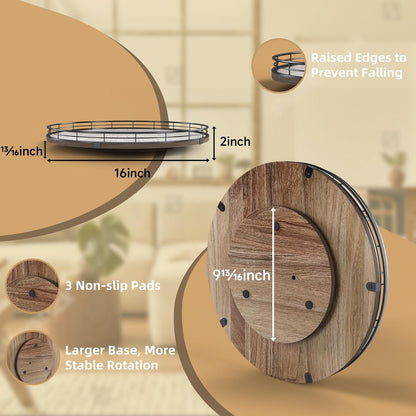 Acacia Wood 13" Lazy Susan Turntable Organizer for Table Top, Farmhouse Round Wooden Lazy Susan for Cabinet Kitchen Centerpieces Coffee Table, for Condiments Spices, Bathroom Vanity Tray Decor