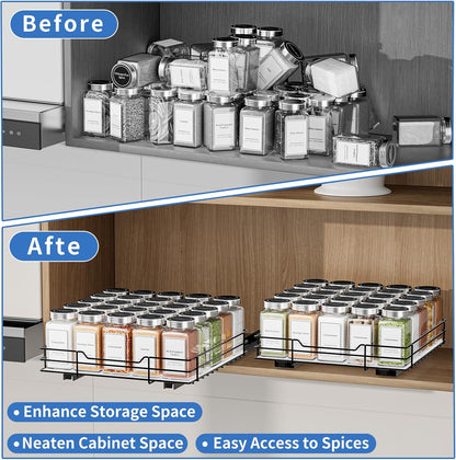 BOIVSHI 2-Tier Spice Rack, Pull Out Cabinet Organizer Spice Racks Height Adjustable Heavy Duty Metal Basket for Inside Cabinets & Pantry Closet(9.5''Wx10.5''Dx9.5''H)