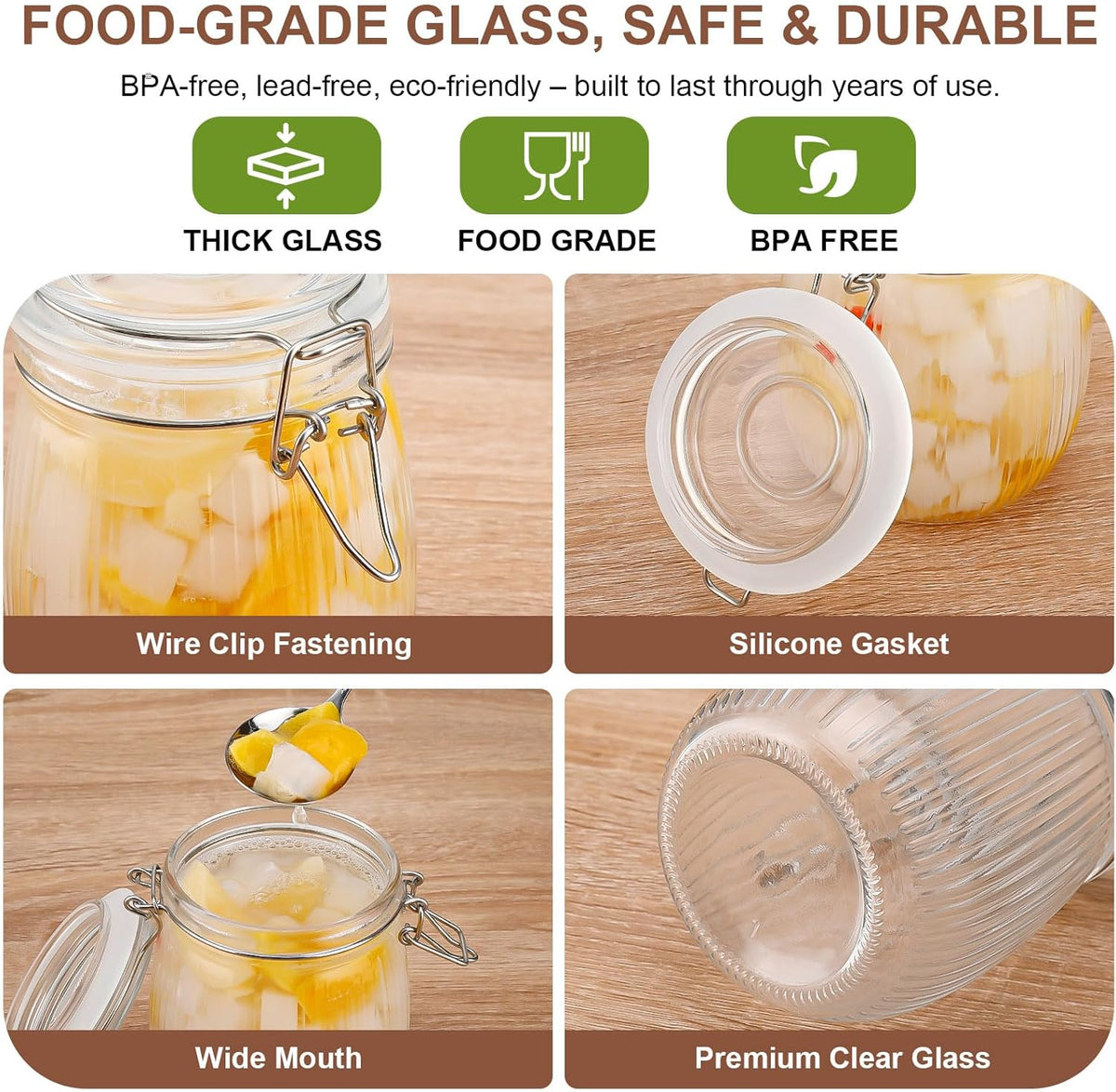 17oz Airtight Glass Jars, 6 Pack Clamp Lid Canisters, Small Food Storage Containers for Spices, Nuts, Snacks, Canning Jar for Jams & Pickling, Pantry Organization