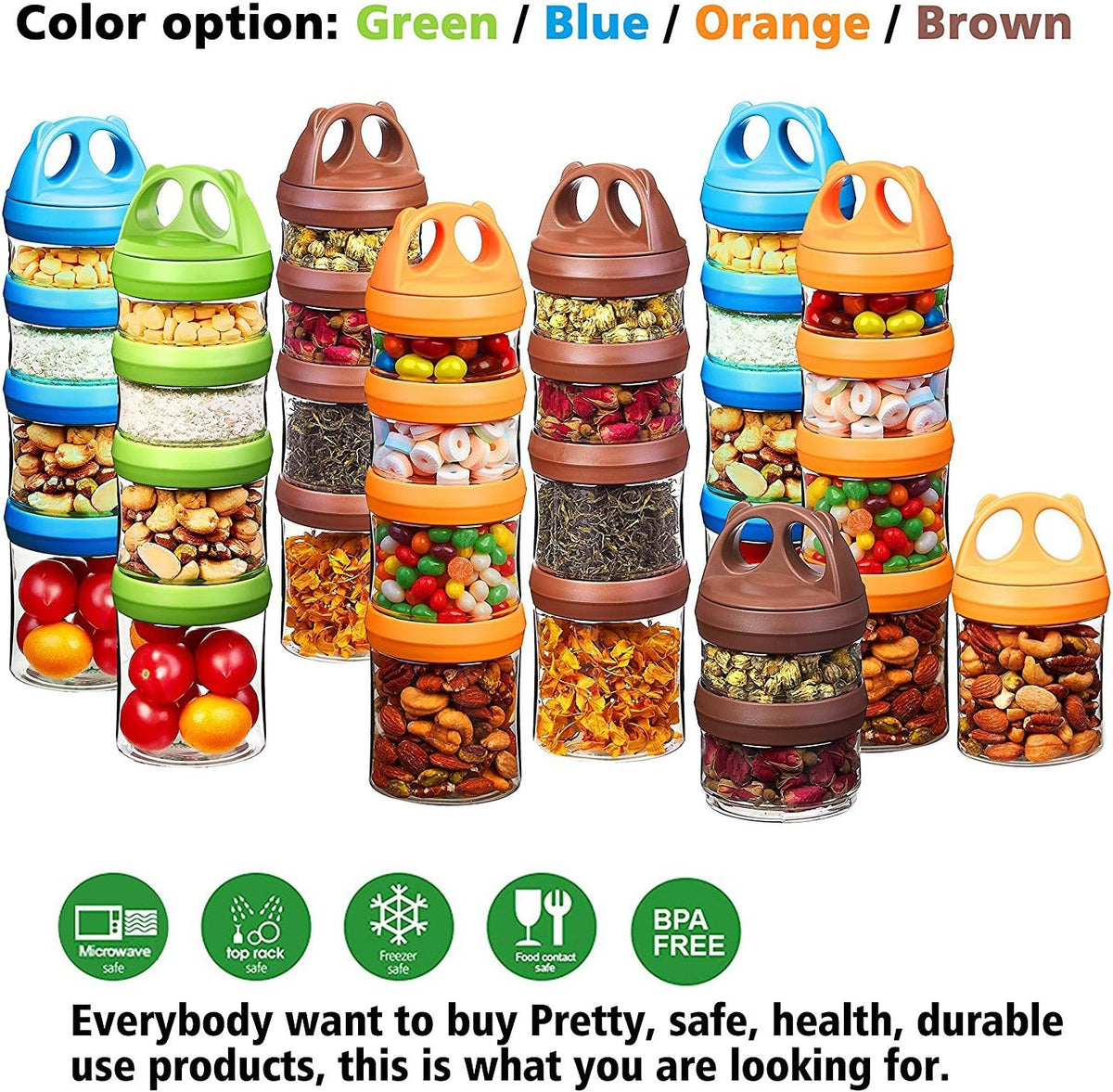 SELEWARE Portable Stackable Food Storage Containers for Snacks Formula Powder and Drinks Twist Lock System Airtight Leak-proof BPA and Phthalate Free 4 Piece Jars 31oz Blue