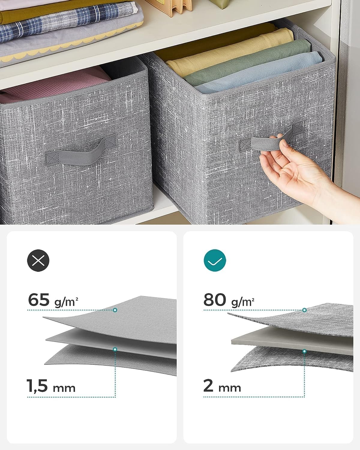 SONGMICS Storage Cubes, 11-Inch Non-Woven Fabric Bins with Double Handles, Set of 6, Closet Organizers for Shelves, Foldable, for Clothes, Cattail Gray UROB26LG
