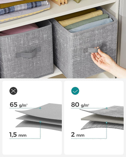 SONGMICS Storage Cubes, 11-Inch Non-Woven Fabric Bins with Double Handles, Set of 6, Closet Organizers for Shelves, Foldable, for Clothes, Cattail Gray UROB26LG