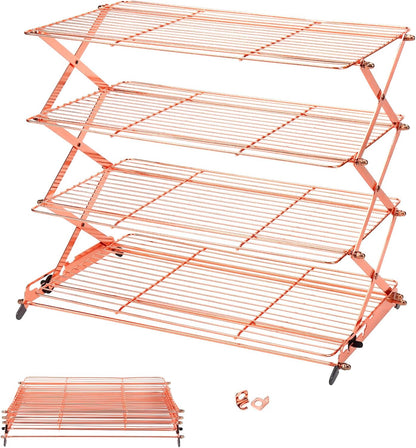 Geesta 2/3/4-Tier Upgraded Collapsible Cooling Rack with Adjustable 3 Setting Design Stackable Roasting Cooking Drying Wire Cooling Rack for Cookies Baking Gifts for Women