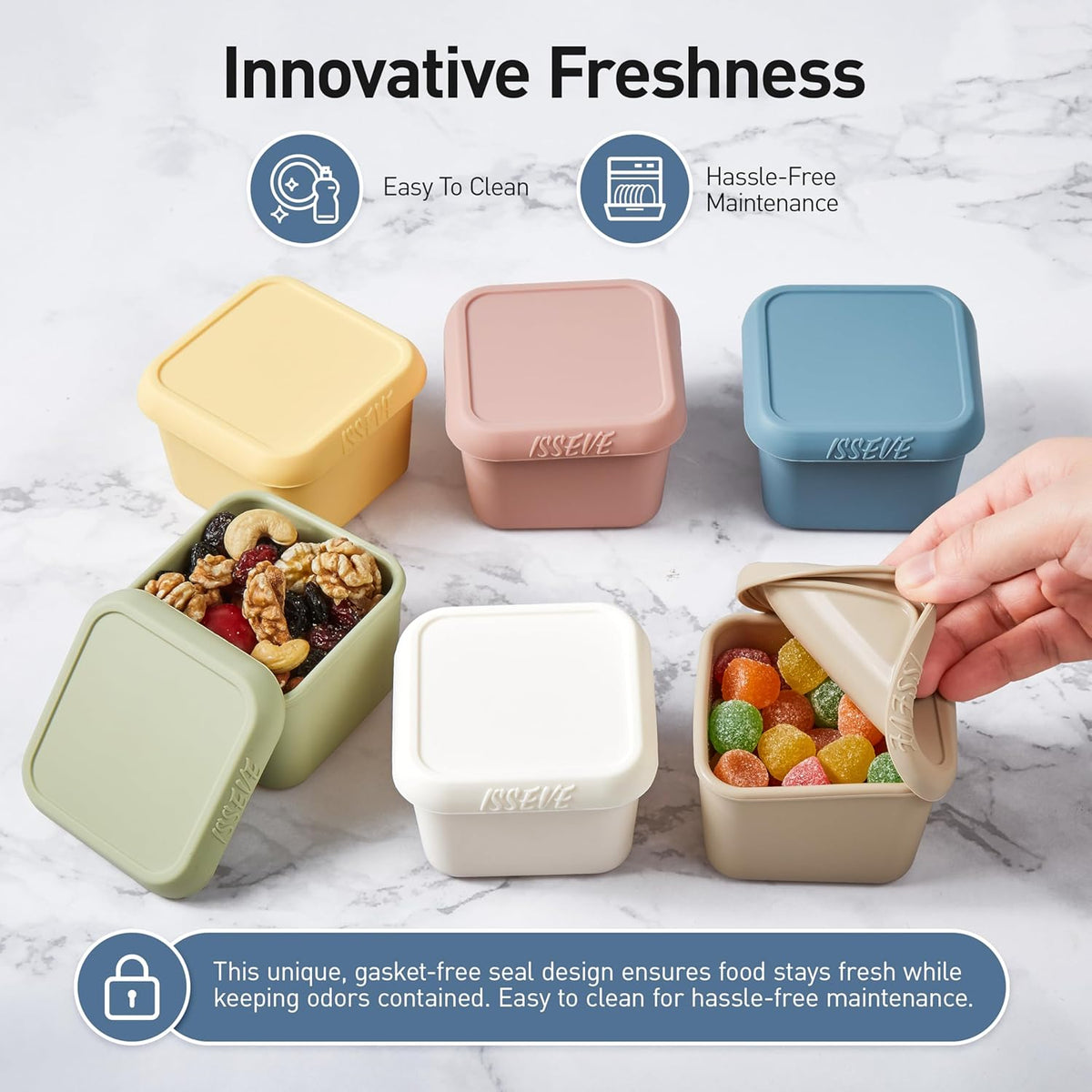 ISSEVE 6oz Silicone Snack Containers for Kids, Reusable Small Containers with Lids, Leak Proof Silicone Food Storage Containers, Stackable Kids Lunch Box for Daycare, School, Travel