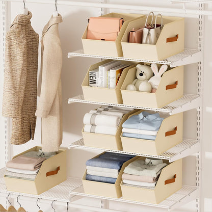 Homsorout Fabric Closet Storage Cubes - Square Storage Bins with Dual Handles for Clothes, Towels, Toys, Cube Storage Organizers for Bedroom, Nursery, Shelves, Closet, Small Spaces, Beige