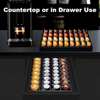 MinBoo Bamboo Coffee Pod Storage Holder Drawer Insert for Counter Compatible Nespresso Vertuo Vertuoline Capsules for Kitchen, Home, Office, Coffee Station