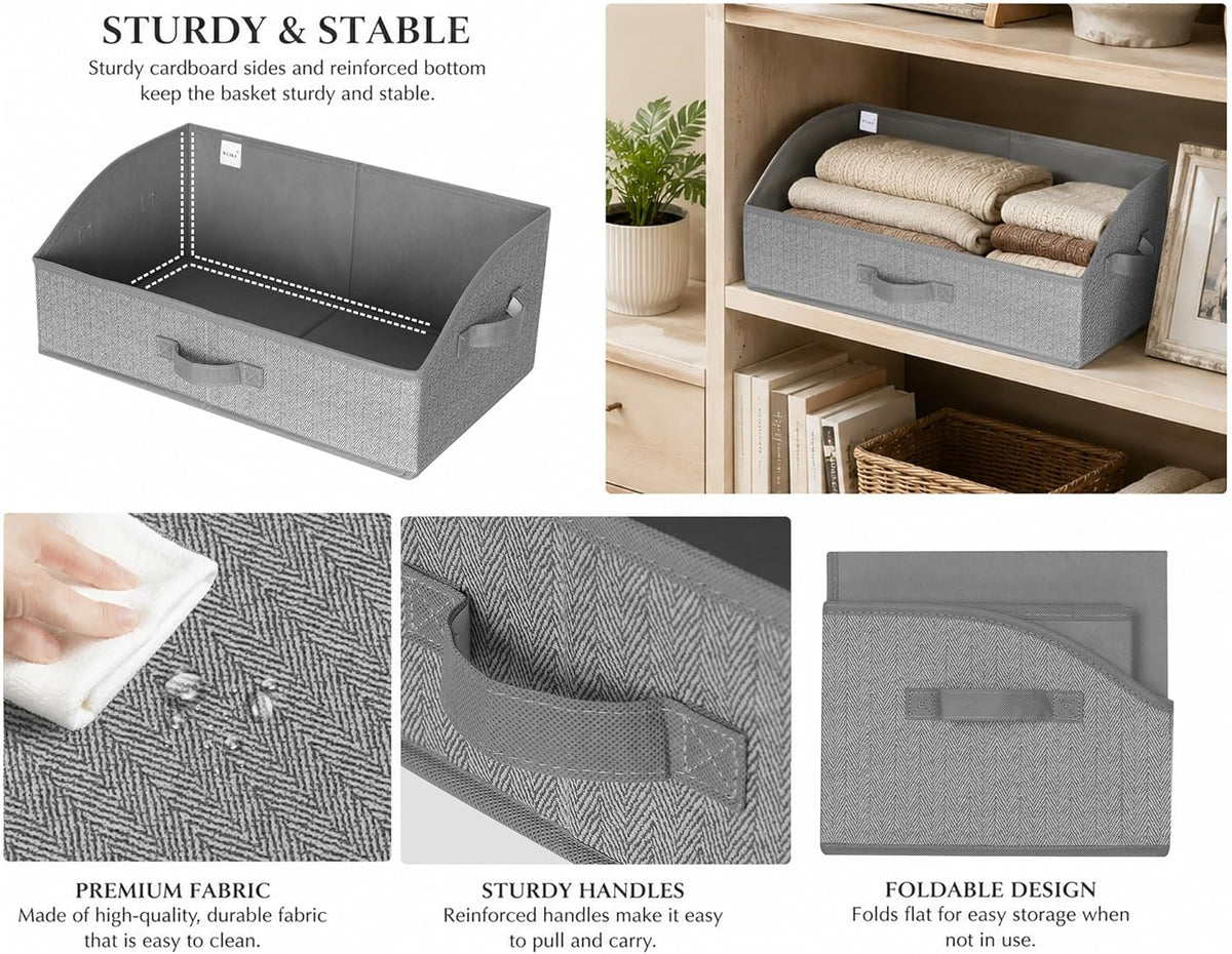 WUIKE Closet Organizers and Storage, Trapezoid Storage Bins, Fabric Closet Bins with Handles, Foldable Storage Baskets for Clothes, Purse, Blanket, Herringbone Gray, Extra Large