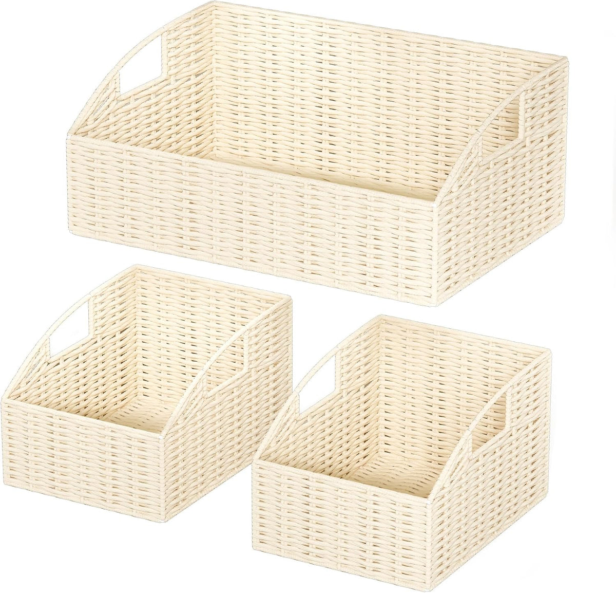 Rattan Storage Baskets, Handwoven Wicker Storage Bins with Built-in Handles, Storage Container Baskets for Shelves, Bedroom, Bathroom, Laundry Room or Kitchen(Natural)