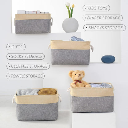 Fabric Storage Bins 12x8x5 inch [6-Pack] with Rope Handles - Decorative Baskets for Organizing