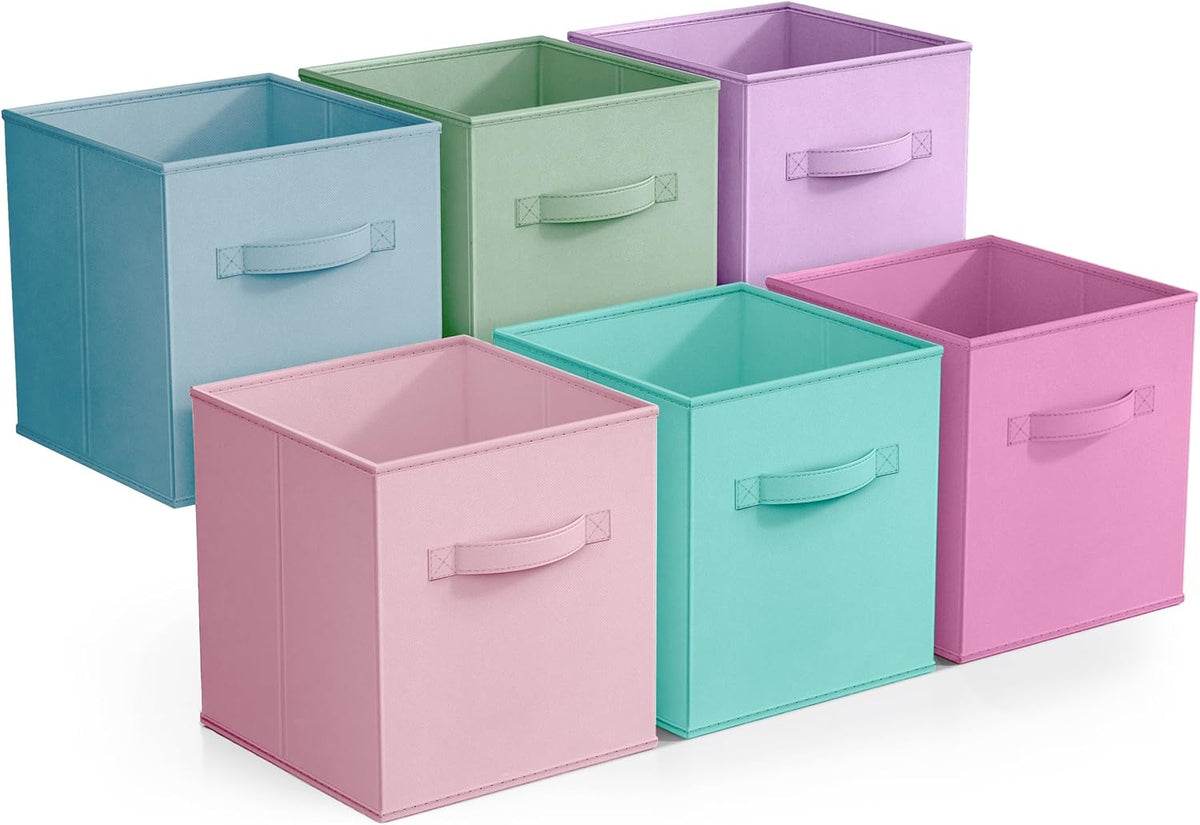 Sorbus Fabric Storage Cubes - 6 Foldable Storage Bins for Organizing Pantry, Cubbies, Toy Box - Clothes Storage & Closet Organizer - 13 Inch Collapsible Cube Baskets for Shelves with Handle