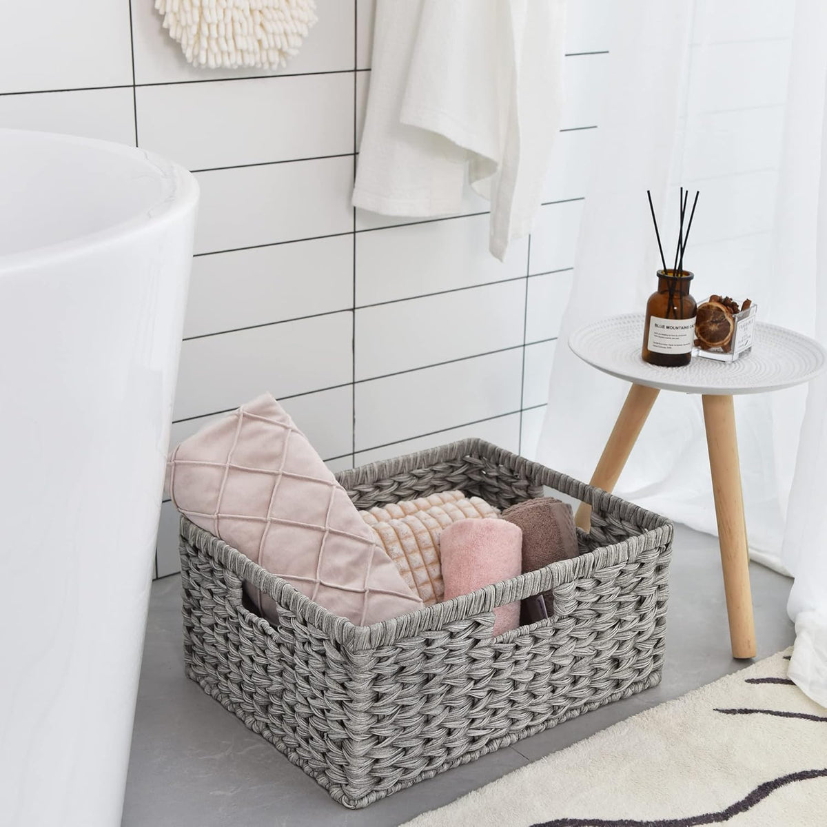 GRANNY SAYS Wicker Storage Baskets for Shelves, Wicker Baskets for Organizing, Waterproof Woven Basket for Pantry, Rectangle Basket for Shlef, Brown, 2-Pack