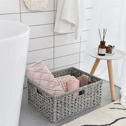 GRANNY SAYS Wicker Storage Baskets for Shelves, Wicker Baskets for Organizing, Waterproof Woven Basket for Pantry, Rectangle Basket for Shlef, Brown, 2-Pack