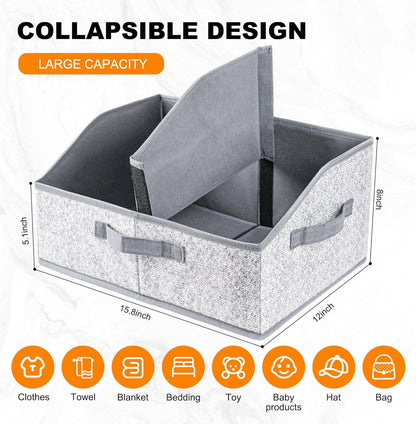 Closet Storage Bins, Large Closet Organizer Baskets with Divider & Handles,Trapezoid Fabric Shelf Organizers, Collapsible Storage Cubes for Clothes, Towels, Toys - Beige