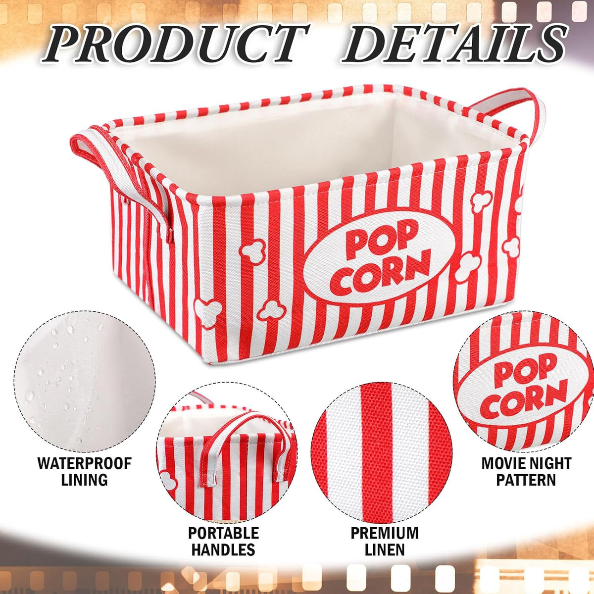 Snack Bar Organizer Basket, Burlap Fabric Snack Storage Holder with Waterproof Lining & Handles, Collapsible Bar Station Organizer Bin for Kitchen Pantry Cabinet Home Movie Night Party