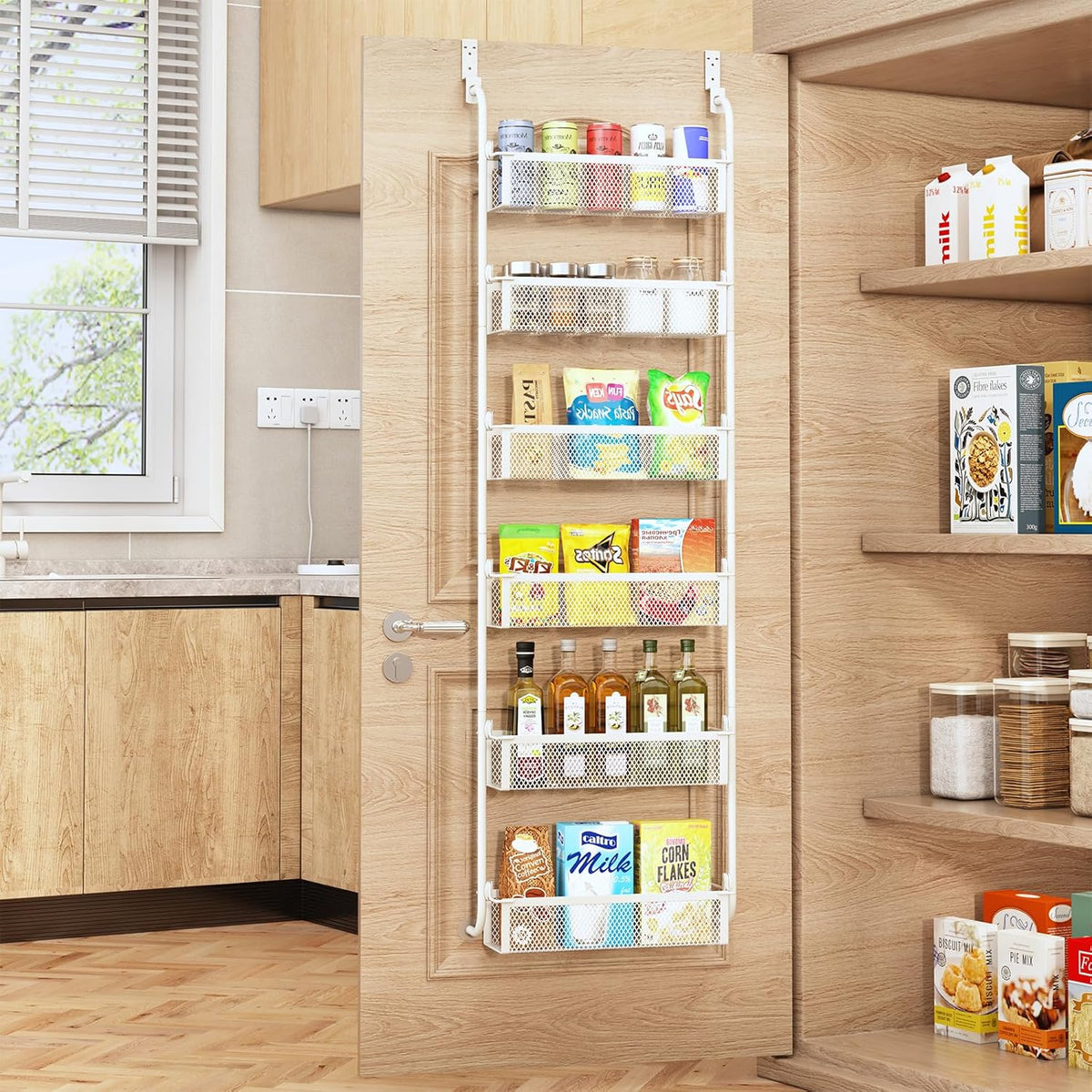 Over the Door Pantry Organizer, 6-Tier Pantry Door Organization and Storage, Over the Door Spice Rack, Home & Kitchen Storage Shelves for Cabinet, Black