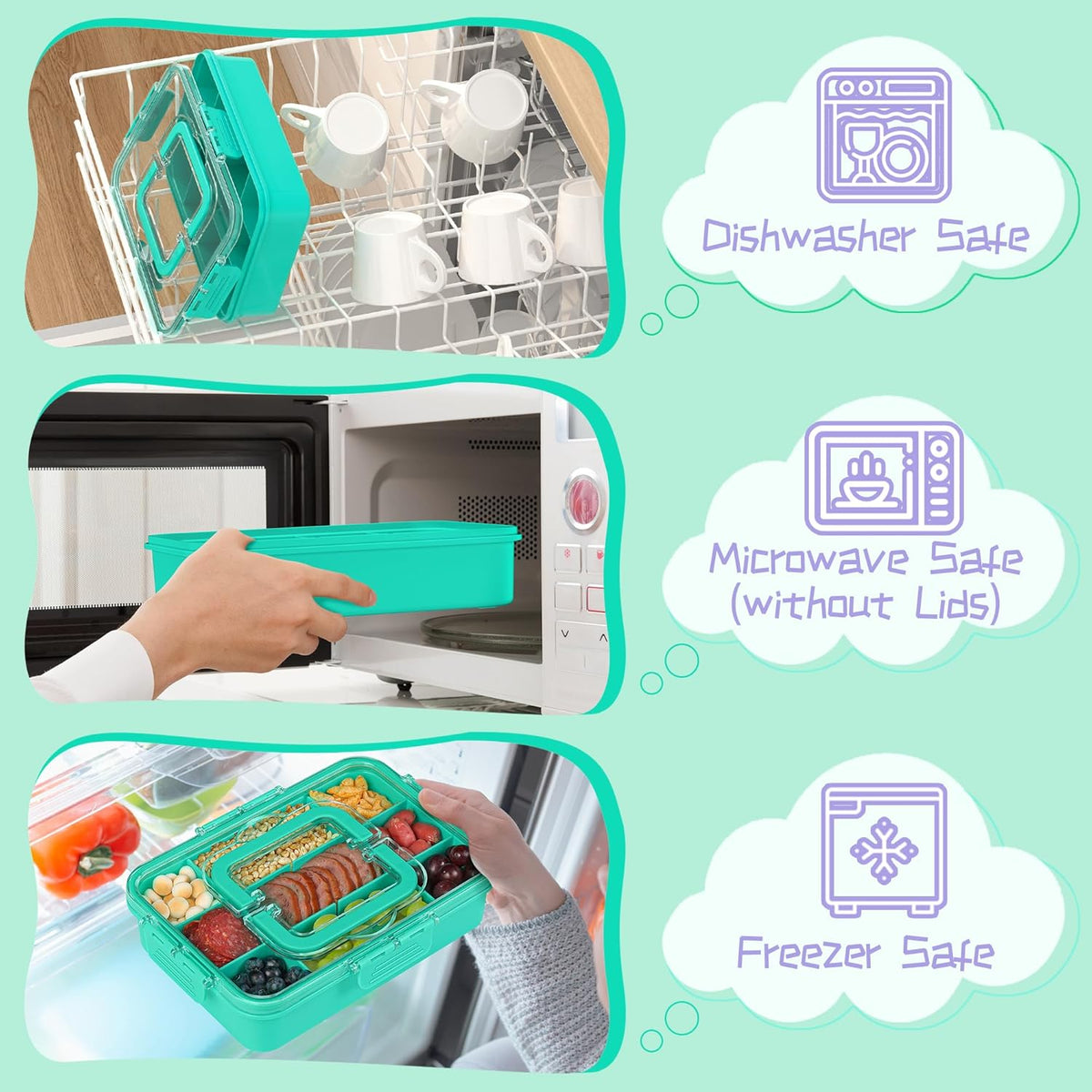 Xyptorix Snack Box Container for Kids - Adjustable 12-Compartment Snack Containers, Reusable Bento Box, Dishwasher Safe, BPA-Free, Perfect for School, Travel, Camping & Picnic, Ivory White