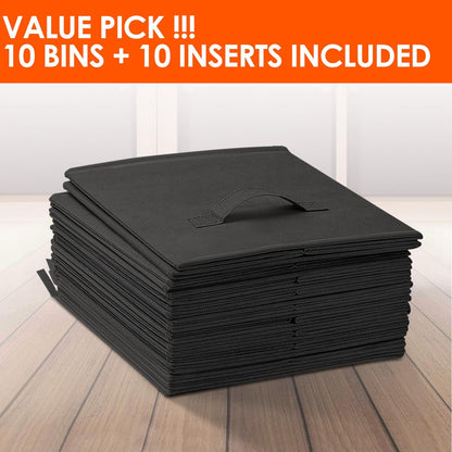 Criusia Large Storage Cubes, 13x13 Cube Storage Bins (Set of 10), Fabric Collapsible Storage Bins with Dual Handles, Foldable Cube Baskets for Shelf, Closet Organizers and Storage Box (Grey)