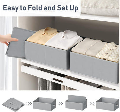 DIMJ Closet Storage Bins - Fabric Storage Baskets for Shelves, Collapsible Closet Organizers and Storage with Handles, Trapezoid Shelf Organization Storage Cubes for Purse, Toys, Books, Towel, Socks